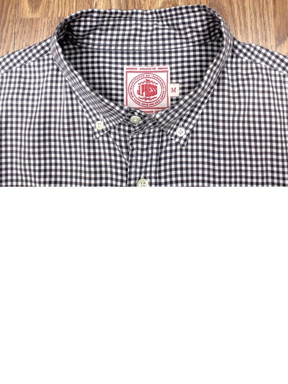 J.PRESS REGULAR FIT SHIRT 100% COTTON TAUPE & WHITE GINGHAM PLAID Sz MEDIUM, M